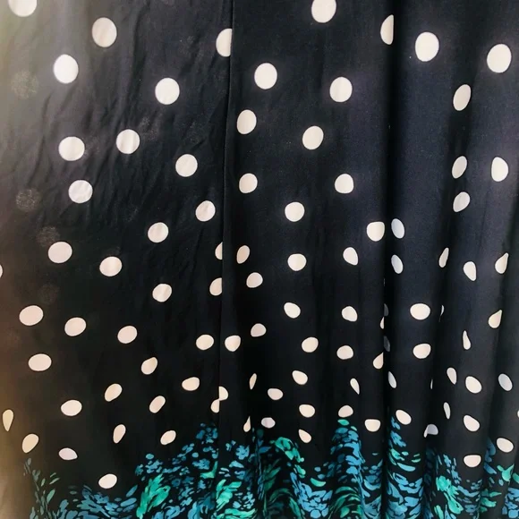 Jessica Howard Black and White Polka Dot Dress with Green Floral Hem Size 14W - Picture 6 of 8